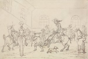 A Escola de Equitação (caneta e tinta no papel) de Thomas Rowlandson