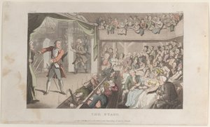 O palco. George Primrose como Horatio, de The Vicar of Wakefield, 1º de maio de 1817., 1º de maio de 1817. de Thomas Rowlandson