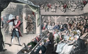 The Stage, ilustração de &39;The Vicar of Wakefield&39; de Oliver Goldsmith, pub. Ackermann, 1817 (aquatinta colorida à mão) de Thomas Rowlandson