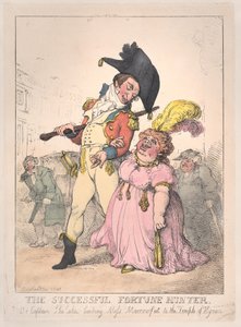The Successful Fortune Hunter, ou Captain Shelalee Leading Miss Marrowfat..., [1802], reeditado em 1812. de Thomas Rowlandson