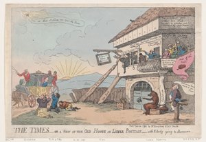 The Times - ou uma vista da velha casa em Little Britain - com ninguém indo ..., 23 de janeiro de 1784. de Thomas Rowlandson