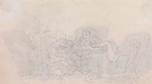 Três desportistas a dormir à mesa nas suas cadeiras de Thomas Rowlandson