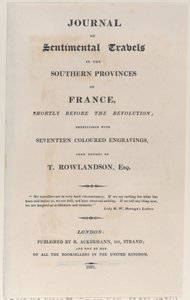 Página de rosto, do Journal of Sentimental Travels in the Southern Provinces of France, Shor..., 1821. de Thomas Rowlandson