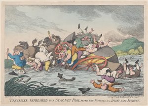 Viajante refrescado em uma piscina Stagnet [sic], após as fadigas de um empoeirado..., 1º de fevereiro de 1809. de Thomas Rowlandson