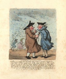 Dois homens do Regency pararam para falar num vento gelado. de Thomas Rowlandson