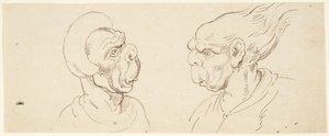 Duas caricaturas: cabeças masculinas de Thomas Rowlandson