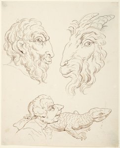 Duas caricaturas: homem e cabra, homem e lagarto de Thomas Rowlandson