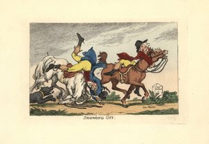 Dois homens a cair dos seus cavalos depois de se exibirem. A exibirem-se. de Thomas Rowlandson