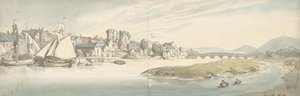Vista da cidade sobre um castelo do rio Carwitham, 1775-1827. de Thomas Rowlandson