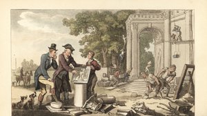 Jovem cavalheiro inglês a construir uma casa senhorial de Thomas Rowlandson