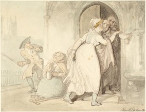 Jovem à porta da igreja ou na confissão de Thomas Rowlandson