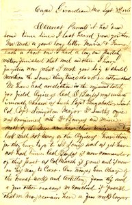 Carta assinada por T.S. Hawley, Cabo Girardeau, Missouri, aos pais, 8 de Setembro de 1861 de Thomas S. Hawley