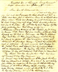 Carta assinada por T.S. Hawley, Hospital 11th Missouri Infantry, Camp Fremont, Cabo Girardeau, à família, 9 de Fevereiro de 1862 de Thomas S. Hawley
