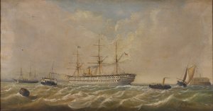HM Troopship Eufrates chegando em Spithead de Bombaim, 5 de dezembro de 1879, levando para casa o 3º