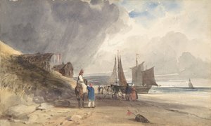Figuras em uma praia, norte da França, 1830. de Thomas Shotter Boys