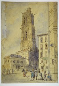 A torre de Saint-Jacques antes do seu desimpedimento, em 1836 de Thomas Shotter Boys