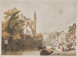 Arquitetura pitoresca em Paris, Ghent, Antuérpia, Rouen: Rue du Rivage, Abbeville, França de Thomas Shotter Boys