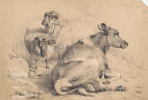 Uma vaca e dois carneiros de Thomas Sidney Cooper