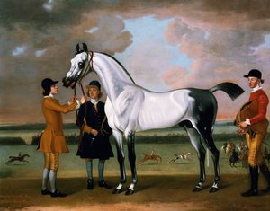 O "Starling" do Duque de Bolton com um jockey e um noivo na Newmarket