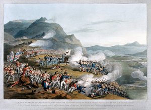 Uma vista da Serra de Busaco em St. Antonio de Cantaro, mostrando o ataque do Marechal Reigniers, gravado por Charles Turner, publicado em 1812 (aquatint)