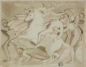 Anjo a colocar uma coroa de flores na cabeça de um soldado moribundo de Thomas Stothard