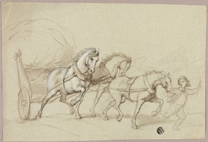 Criança conduzindo três cavalos e carroça de Thomas Stothard