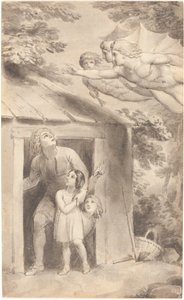 Pedro e seus filhos visitados por três figuras voadoras de Thomas Stothard