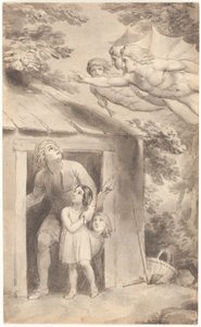 Pedro e os seus filhos visitados por três figuras voadoras de Thomas Stothard