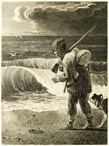 Robinson Crusoe descobre a impressão de um homem da vida e estranhas aventuras surpreendentes de Robinson Crusoé, ou York, Mariner de Daniel Defoe