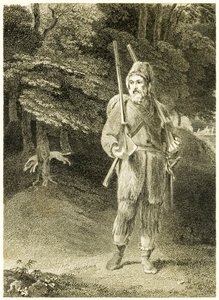 Caça de Robinson Crusoe da vida e estranhas aventuras surpreendentes de Robinson Crusoé, ou York, Mariner de Daniel Defoe de Thomas Stothard