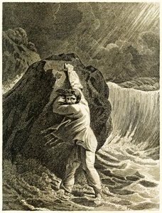 Robinson Crusoe naufragou e se agarrou a uma rocha da vida e estranhas aventuras surpreendentes de Robinson Crusoé, ou York, Mariner de Daniel Defoe