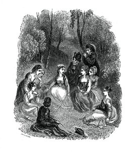Cena da introdução ao Decameron de Giovanni Boccaccio, 1833. de Thomas Stothard