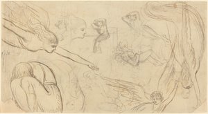 Folha de estudos com anjos e figuras encolhidas (ilustração para a Bíblia de Macklin?) de Thomas Stothard