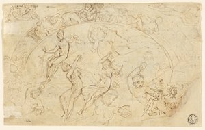 Esboços para Silver Salver (reto); Esboços de Frisos, Grupos de Mulheres (verso) de Thomas Stothard