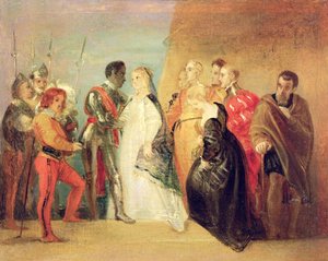 O Retorno de Othello, Ato II, Cena ii de &39;Othello&39;, c.1799 (óleo sobre papel montado na tela) de Thomas Stothard