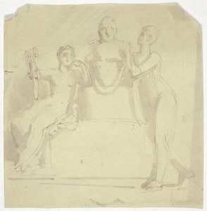 Duas figuras femininas com busto de Thomas Stothard
