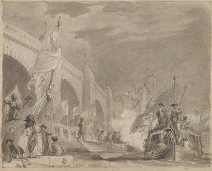 Ponte de Westminster e a Barcaça Real (A Barcaça Real e Westminster) de Thomas Stothard