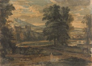 Paisagem com Montanhas, Castelo, Árvores e Lago de Thomas Sully