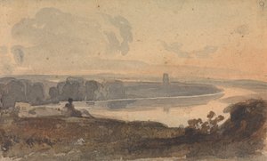 Paisagem, com o rio Winding, Figura na Colina em Primeiro Plano de Thomas Sully