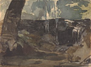 Paisagem Rochosa, Grande Tronco de Árvore em Primeiro Plano de Thomas Sully