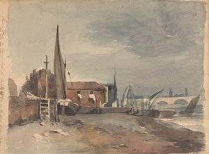 Cena da costa com Edifícios e Barcos de Thomas Sully
