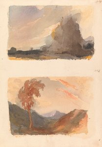 Dois Desenhos em Uma Folha: Paisagem com Grande Penhasco em Primeiro Plano - Princípio de Cuyp (nº 3); Paisagem com Árvore em Primeiro Plano, Montanhas em Distância - Princípio de Ambos (nº 4) de Thomas Sully