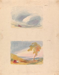 Dois Desenhos em Uma Folha: Estudo do Céu - Princípio de Turner (n.º 11); Paisagem com Colinas e Árvore (n.º 12) de Thomas Sully