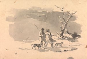 Dois Caçadores e Dois Cães em Cena de Inverno de Thomas Sully