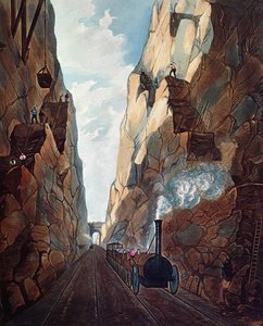 Escavação de Olive Mount, quatro milhas de Liverpool, placa 3 de &39;Liverpool e Manchester Railway&39;, gravada por SG Hughes, pub. por Ackermann und Co., 1833