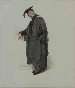 Bacharel em Direito, gravado por J. Agar, publicado em "História de Oxford" de R. Ackermann, 1813 (gravura colorida à mão)