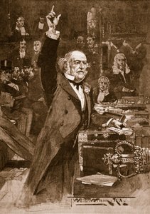 Introdução do projeto Home Rule: o Sr. Gladstone entregando sua ilustração de peroration, 1886, de "História Ilustrada de Cassell da Inglaterra" (foto sépia)