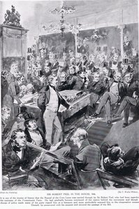 Sir Robert Peel na casa, 1846, ilustração da "Hutchinson&39;s Story ofthe British Nation", c.1923