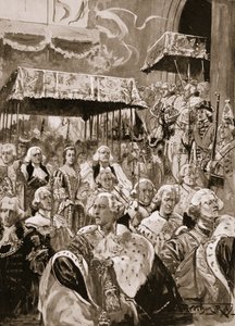 A Procissão de Westminster Hall na Coroação de George III e da Rainha Charlotte, em 22 de setembro de 1761, de "The Illustrated London News", 1902