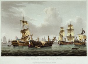 A batalha naval liderada por Lord William Hotham (1736-1813), em 14 de março de Thomas Whitcombe